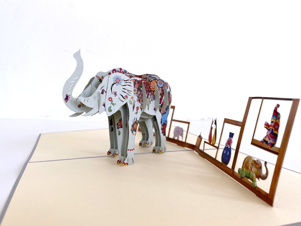 Handmade Colourful Hand Painted Elephant 3D Pop Up Card