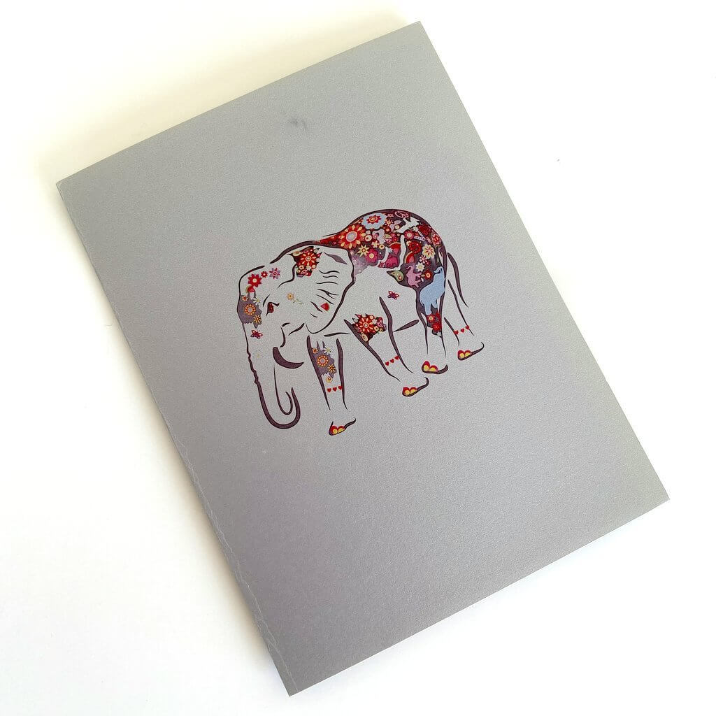 Handmade Colourful Hand Painted Elephant 3D Pop Up Card