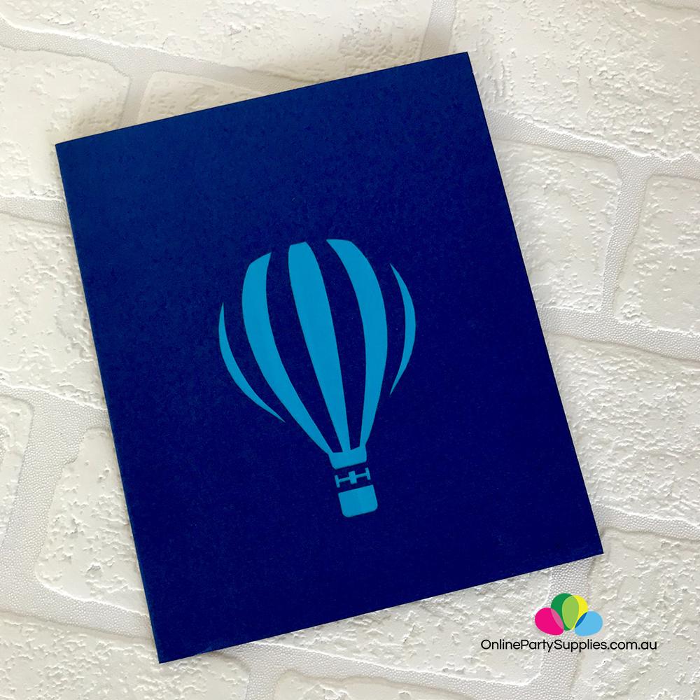 Handmade Colourful Hot Air Balloon 3D Pop Up Card - Blue Cover - Online Party Supplies