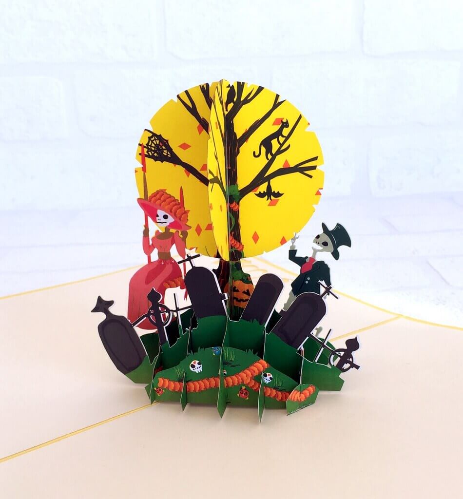 Handmade Spooky Skeleton Couple Dating in Cemetery 3D Halloween Pop Up Card