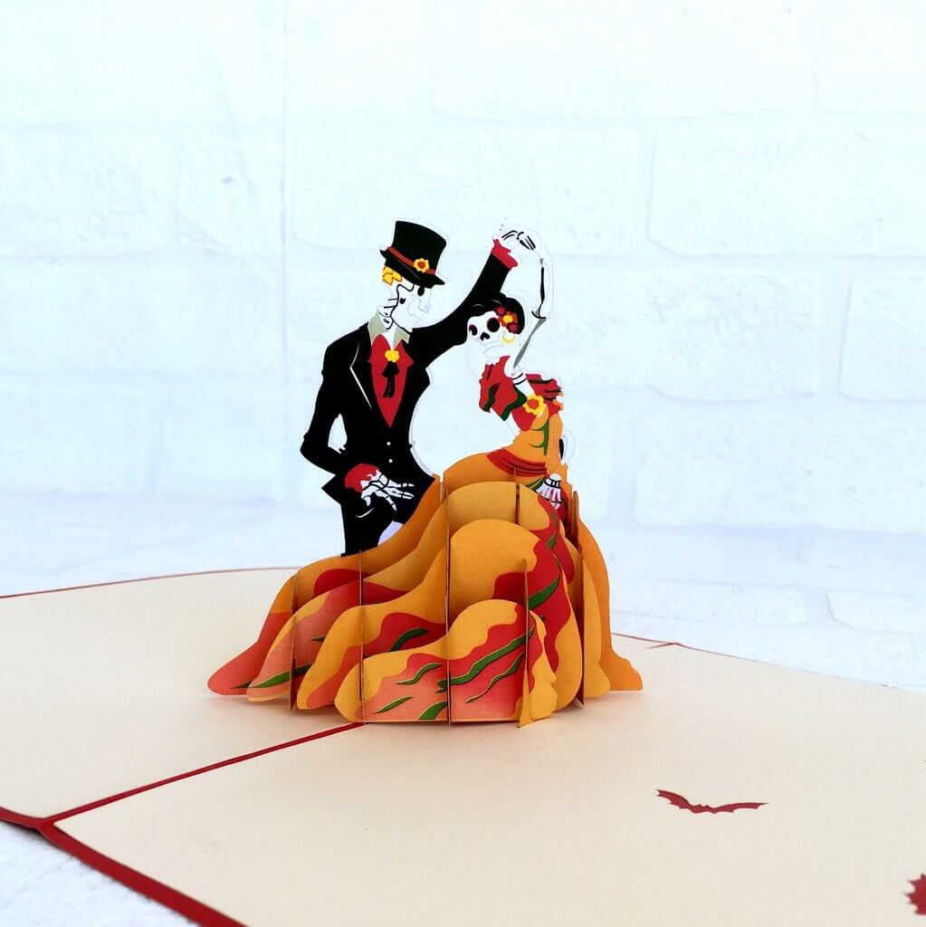 Handmade Skeleton Wedding Couple Dancing Halloween Pop Up Greeting Card