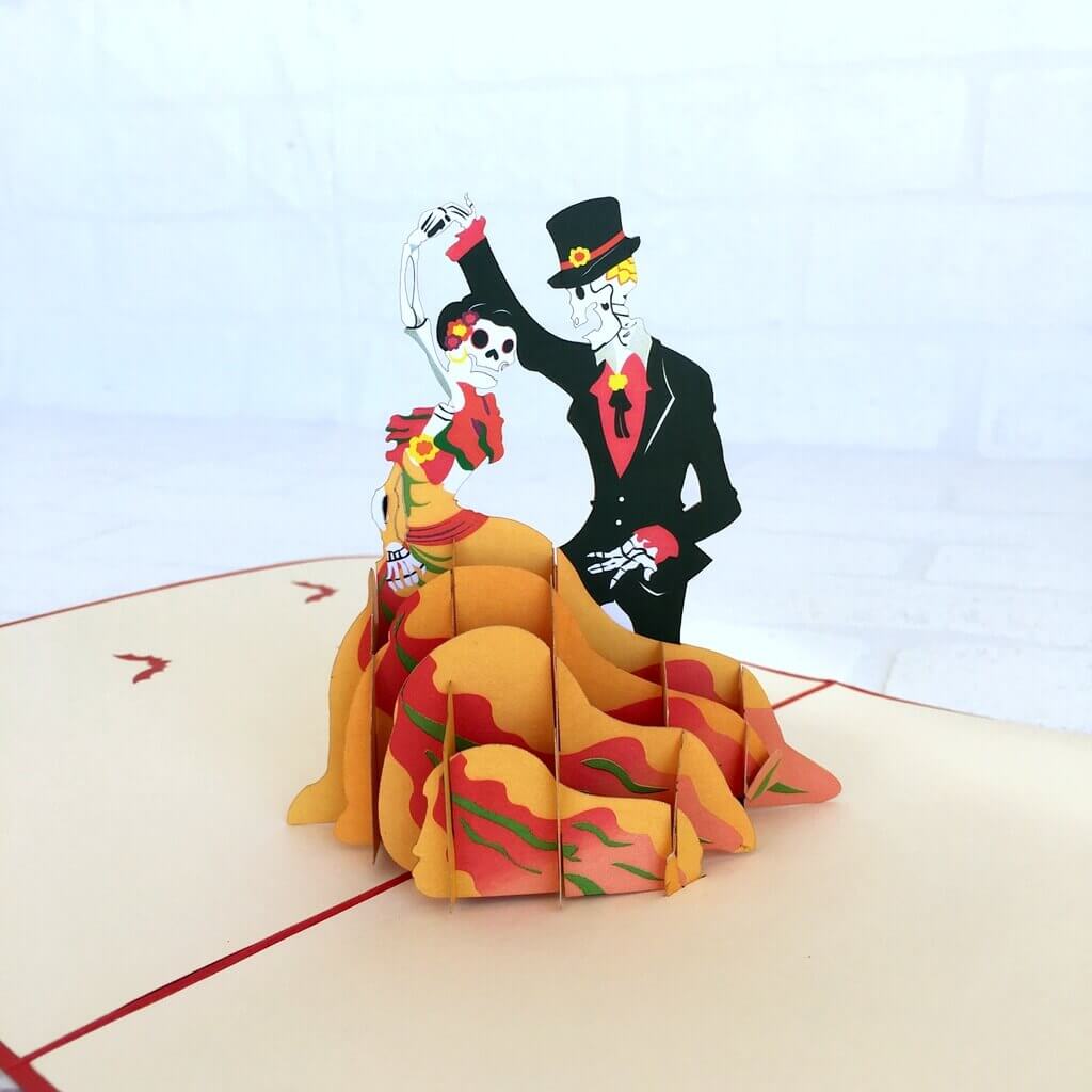 Handmade Skeleton Wedding Couple Dancing Halloween Themed Pop Up Wedding Invitation