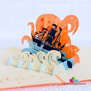 Handmade Giant Kraken Attacking Ship 3D Pop Up Card - Online Party Supplies