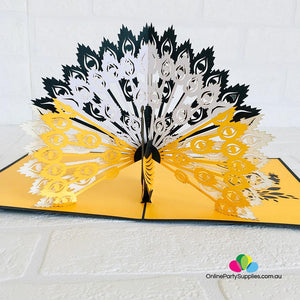 Handmade Gold and Black Peacock Pop Up Greeting Card - Online Party Supplies