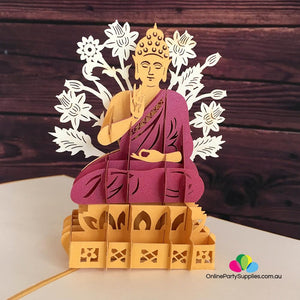 Handmade Gold Sitting Buddha In Meditation 3D Pop Up Card - Online Party Supplies