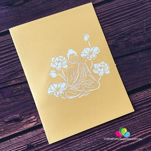 Handmade Gold Sitting Buddha In Meditation 3D Pop Up Card - Online Party Supplies