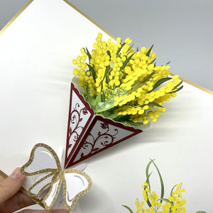 Luxury Embossed Golden Australian Native Wattle Flower Bouquet Pop Up Card