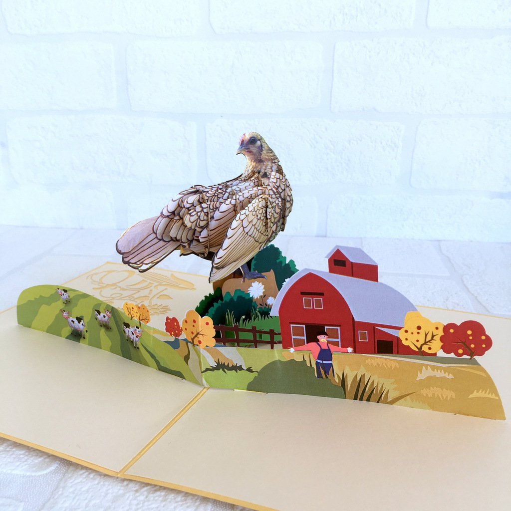 Handmade Golden Hen 3D Pop Up Greeting Card - Online Party Supplies