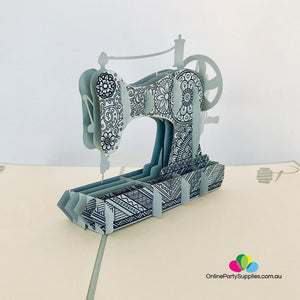 Handmade Grey Vintage Sewing Machine 3D Pop Up Card - Online Party Supplies