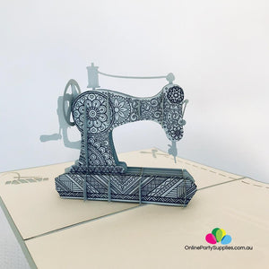 Handmade Grey Vintage Sewing Machine 3D Pop Up Card - Online Party Supplies