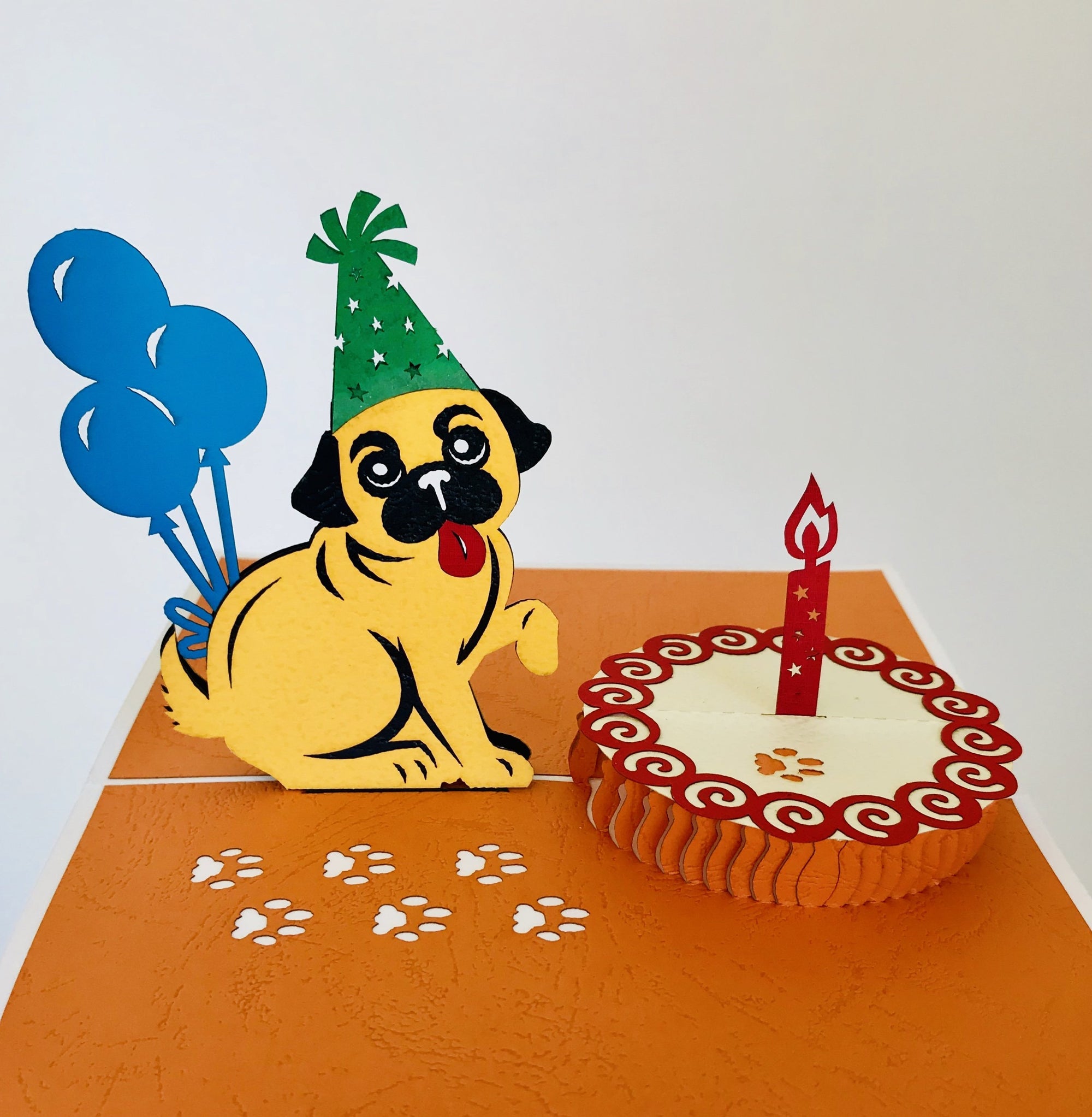 Handmade Happy Birthday Pug Dog Pop Up Card - Online Party Supplies