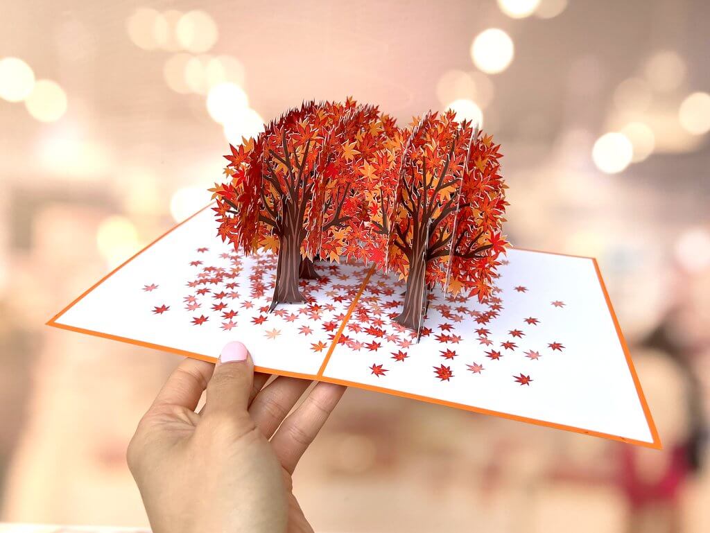 Stunning Japanese Red Maple Forest in Autumn 3D Pop Up Card