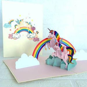 Handmade Online Party Supplies Rainbow Unicorn Mum and Baby Pop Up Greeting Card