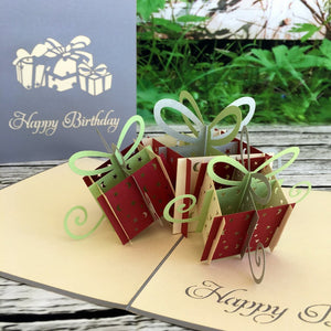Handmade Large Happy Birthday Present Box Pop Up Card - Grey Cover - Online Party Supplies