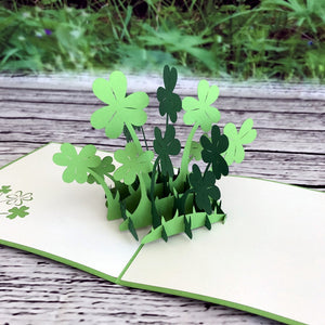 Handmade Lucky Four Leaf Clover Pop Up Greeting Card - Online Party Supplies