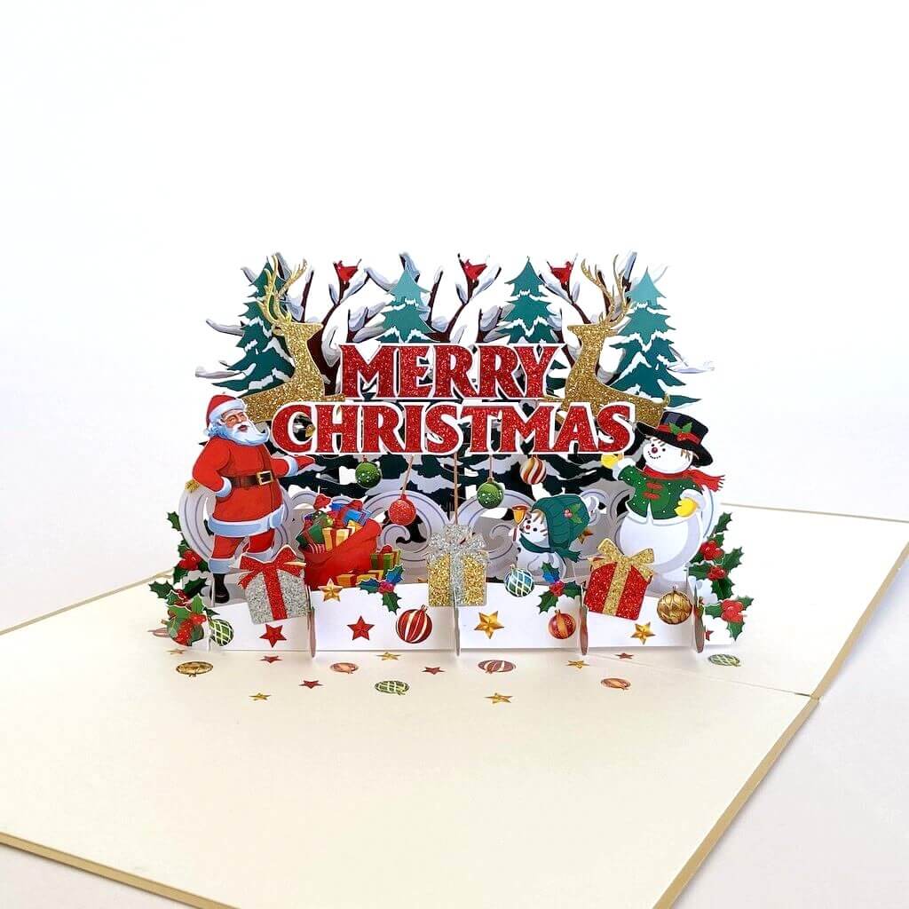 Luxury Classic Santa, Snowman & Xmas Ornament Christmas Pop Up Card