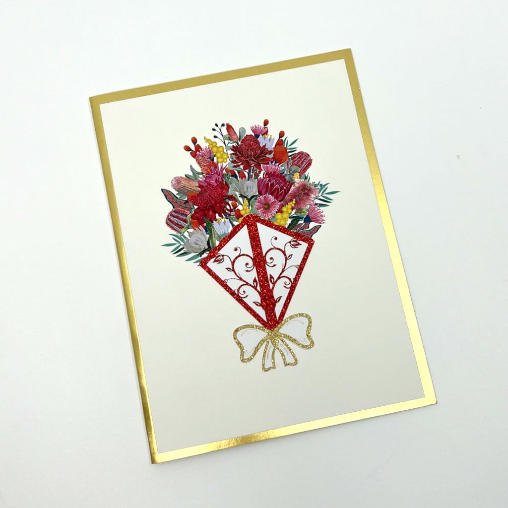 Luxury Embossed Australian Native Flower Mix Bouquet Pop Up Card