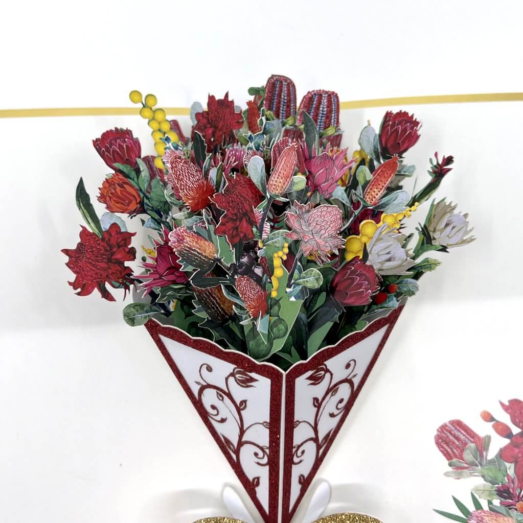 Luxury Embossed Australian Native Flower Mix Bouquet Pop Up Card