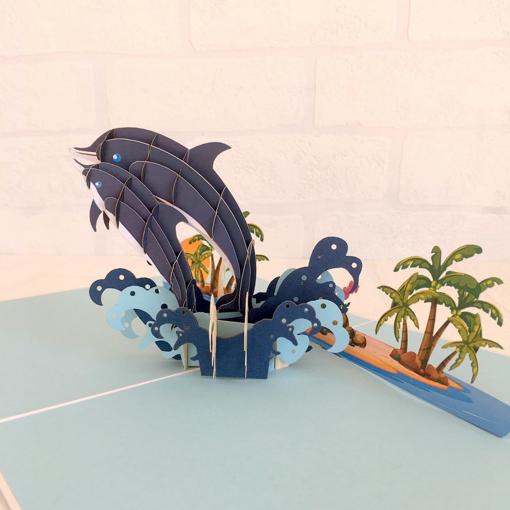 Handmade Mummy and Baby Dolphin Pop Up Greeting Card - Online Party Supplies