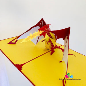 Handmade Mystical Fire Breathing Red Dragon 3D Pop Up Greeting Card - Online Party Supplies
