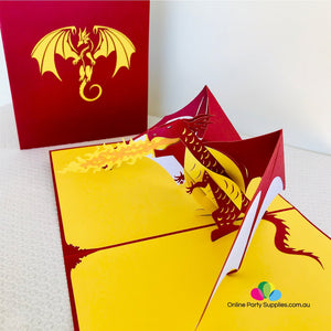 Handmade Mystical Fire Breathing Red Dragon 3D Pop Up Greeting Card - Online Party Supplies