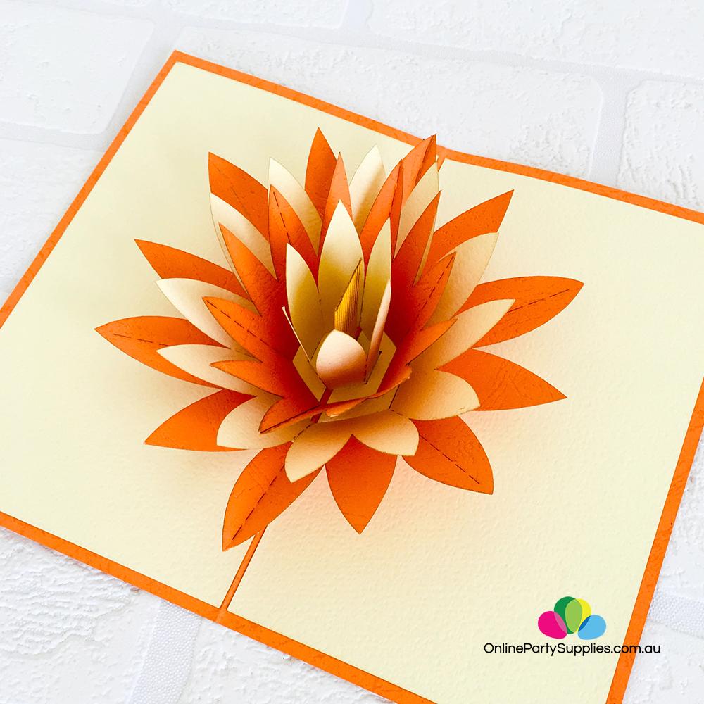 Handmade Orange and White Lotus Flower Pop Up Card - Online Party Supplies
