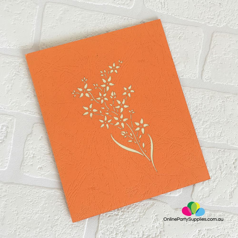 Handmade Orange & Green Flower Bouquet 3D Pop Up Card - Online Party Supplies