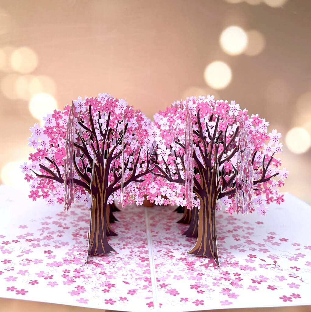 Handmade Pink Cherry Blossom Park 3D Pop Up Card