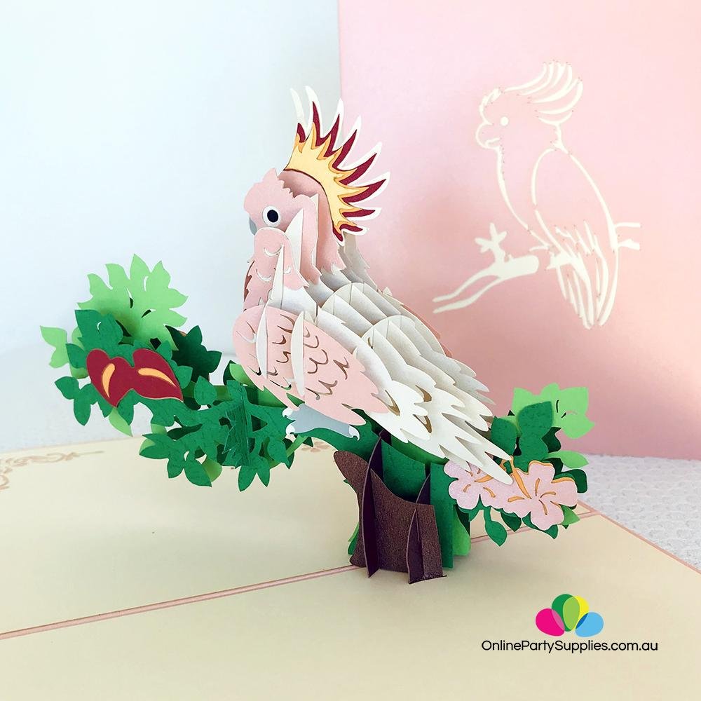Handmade Pink Cockatoo Pop Up Greeting Card - Online Party Supplies