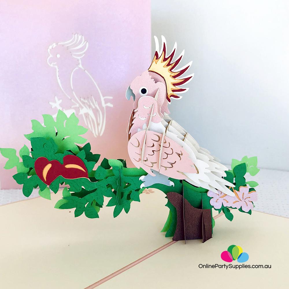 Handmade Pink Cockatoo Pop Up Greeting Card - Online Party Supplies