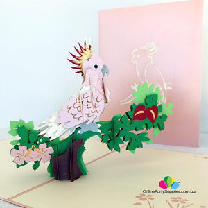 Handmade Pink Cockatoo Pop Up Greeting Card - Online Party Supplies