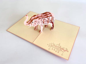 Pink Elephant with Red Heart Tree 3D Pop Up Birthday Card