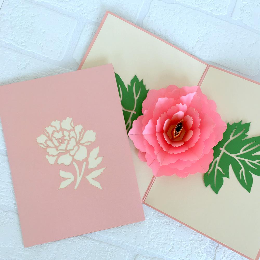 Handmade Pink Peony Flower Pop Up Greeting Card