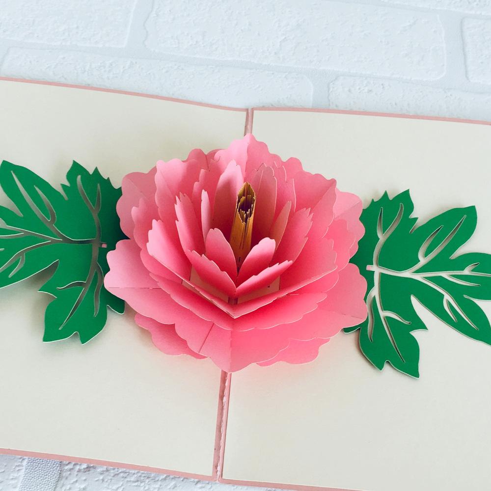 Handmade Pink Peony Flower Pop Up Greeting Card - Online Party Supplies