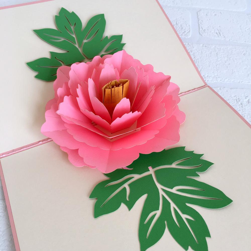 Handmade Pink Peony Flower Pop Up Greeting Card - Online Party Supplies