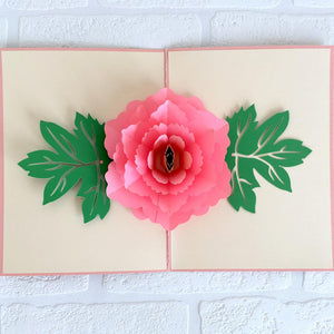 Handmade Pink Peony Flower Pop Up Greeting Card - Online Party Supplies