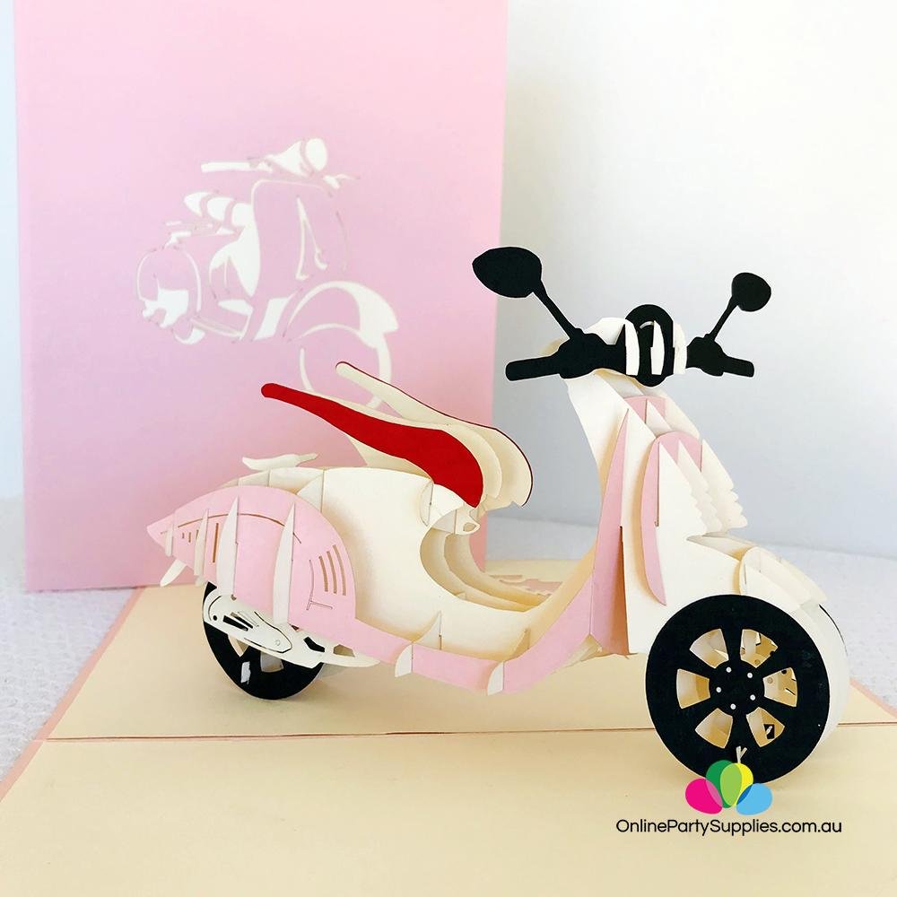 Handmade Pink Vespa Pop Up Card - Online Party Supplies