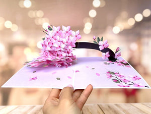 Gorgeous Weeping Pink Cherry Blossom Tree 3D Pop Up Card