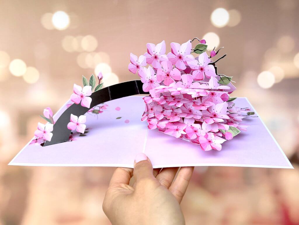 Gorgeous Weeping Pink Cherry Blossom Tree 3D Pop Up Card