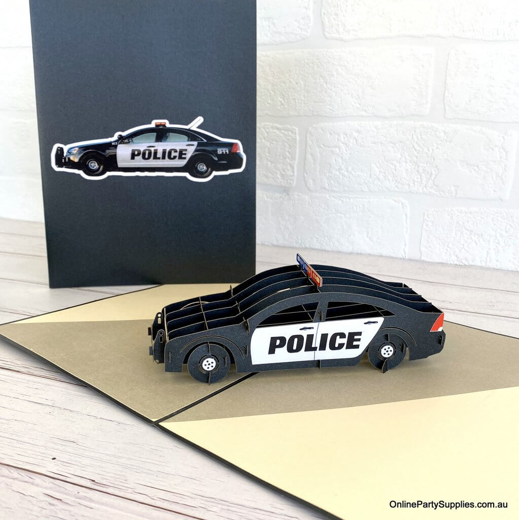 Handmade 3D Police Car Pop Up Emergency Transportation Vehicle Greeting Card