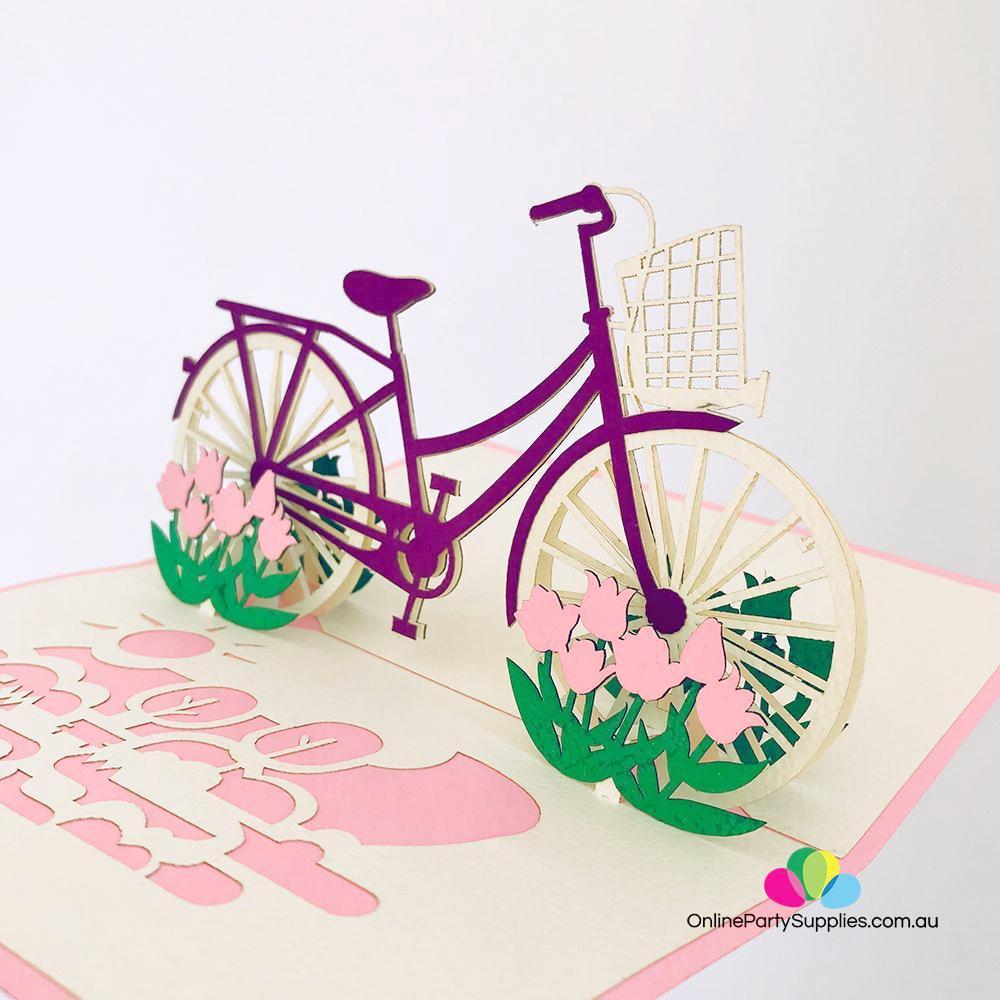 Handmade Purple Bicycle Pop Up Card - Online Party Supplies