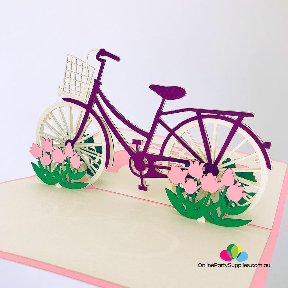 Handmade Purple Bicycle Pop Up Card - Online Party Supplies