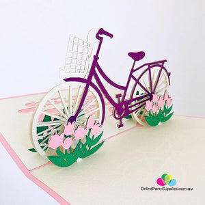 Handmade Purple Bicycle Pop Up Card - Online Party Supplies