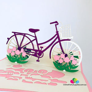 Handmade Purple Bicycle Pop Up Card - Online Party Supplies