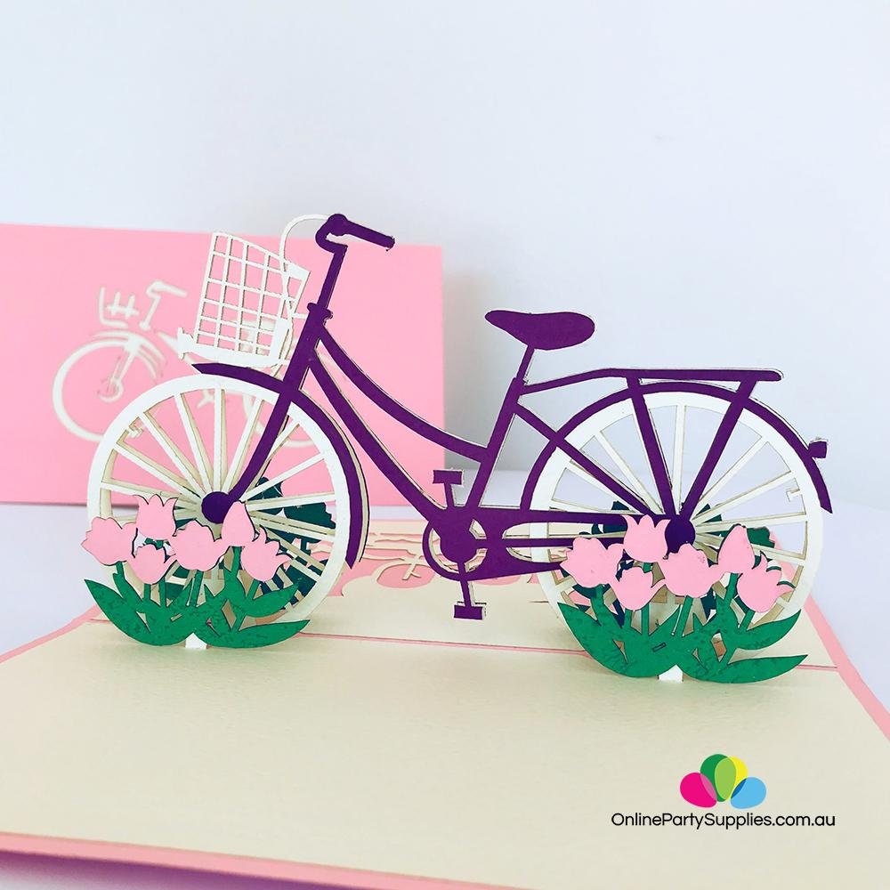 Handmade Purple Bicycle Pop Up Card - Online Party Supplies