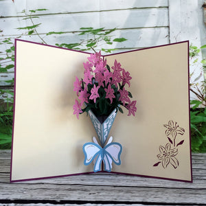 Handmade Purple Lily Bouquet 3D Pop Up Card - Online Party Supplies