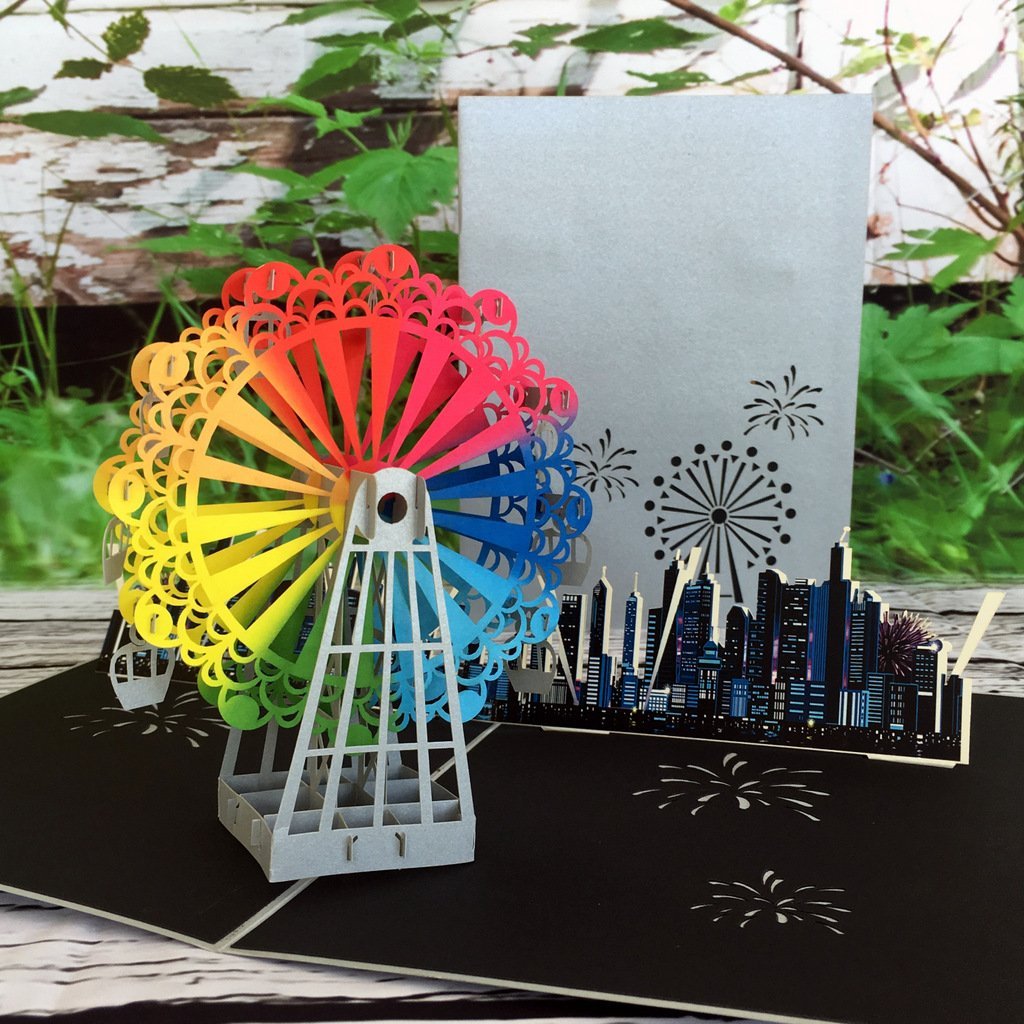 Handmade Rainbow Ferris Wheel 3D Pop Up Card - Online Party Supplies