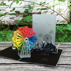 Handmade Rainbow Ferris Wheel 3D Pop Up Card - Online Party Supplies