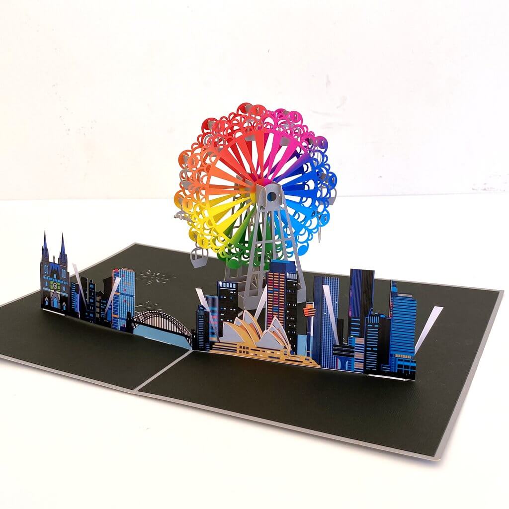 Handmade Rainbow Ferris Wheel with Sydney Harbour View 3D Pop Up Greeting Card