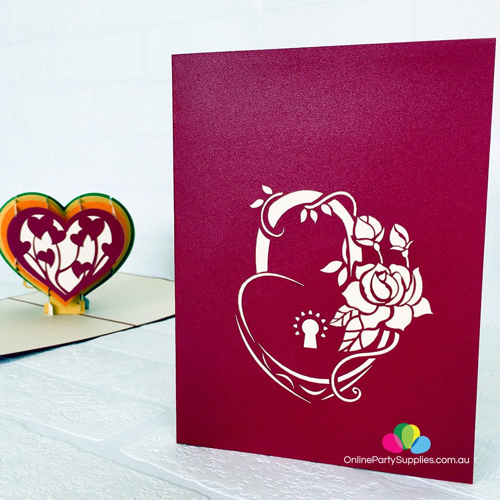 Handmade Rainbow Heart With Golden Key 3D Pop Up Card - Online Party Supplies